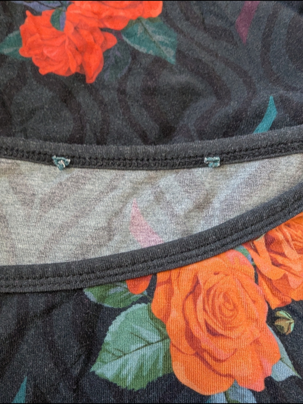Johnny Was Black Floral Scoop-Neck Tunic with Pink & Orange Roses - Picture 5 of 6